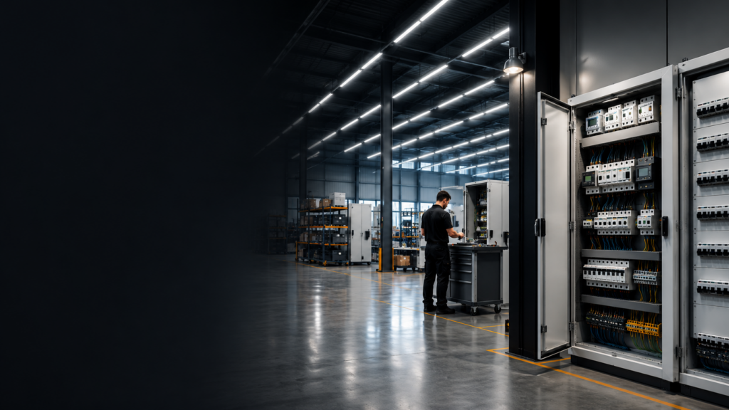 Elektrotechnik für Industrie & Gewerbe mit LED-Beleuchtung und Zählerschränken